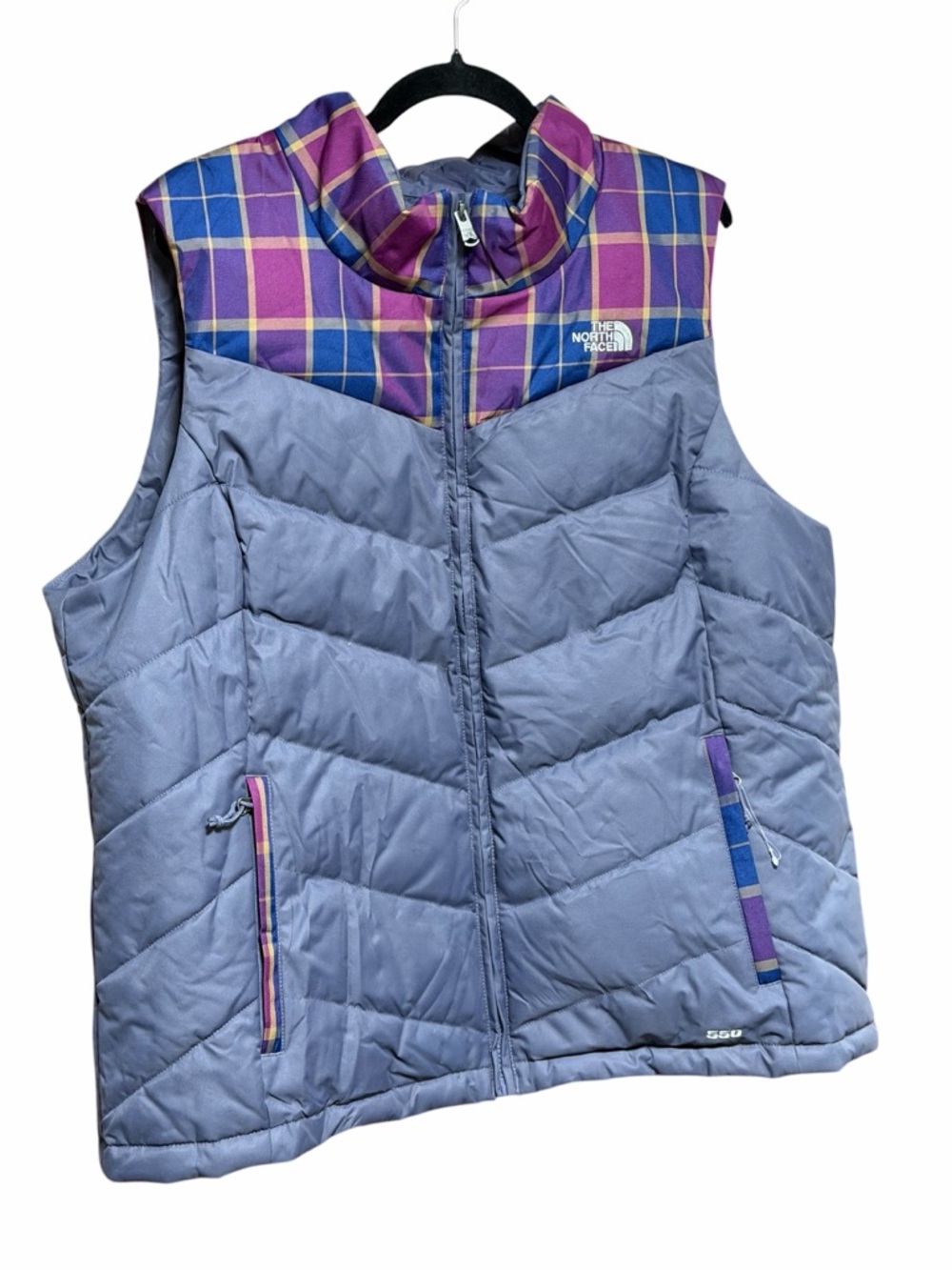 The North Face Gray & Purple Plaid Quilted Vest